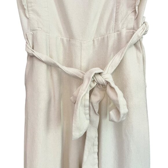 Cream Ruffle Sleeve Linen Blend Jumpsuit With Waist Tie Square Neckline & Wide L - Picture 5 of 11